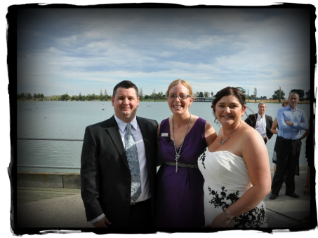 "Erin, we just wanted to say a HUGE thank you for being a WONDERFUL celebrant! We KNEW from our first meeting that you would be GREAT. You were RELAXED, FRIENDLY and FUN. You were PROFESSIONAL in all our dealings and we were always HAPPY and CONFIDENT with our choice. On the day you were GREAT. Antony commented on how GOOD you were at KEEPING him CALM while waiting for the ceremony to begin. Erin, you came to see me BEFORE we began to make sure all is ready. During the ceremony you were PROFESSIONAL, UNPRETENTIOUS and HAPPY! Thanks again.”